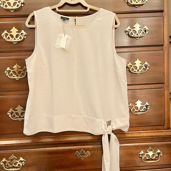 Talbots Sleeveless White Blouse with Side Tie - Size 14, NWT - Picture 2 of 10